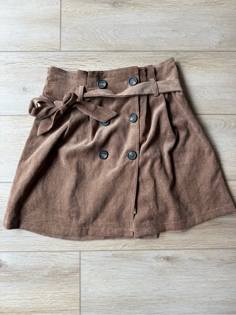 Altar'd State Brown Button-Front A-Line Skirt with Tie Waist